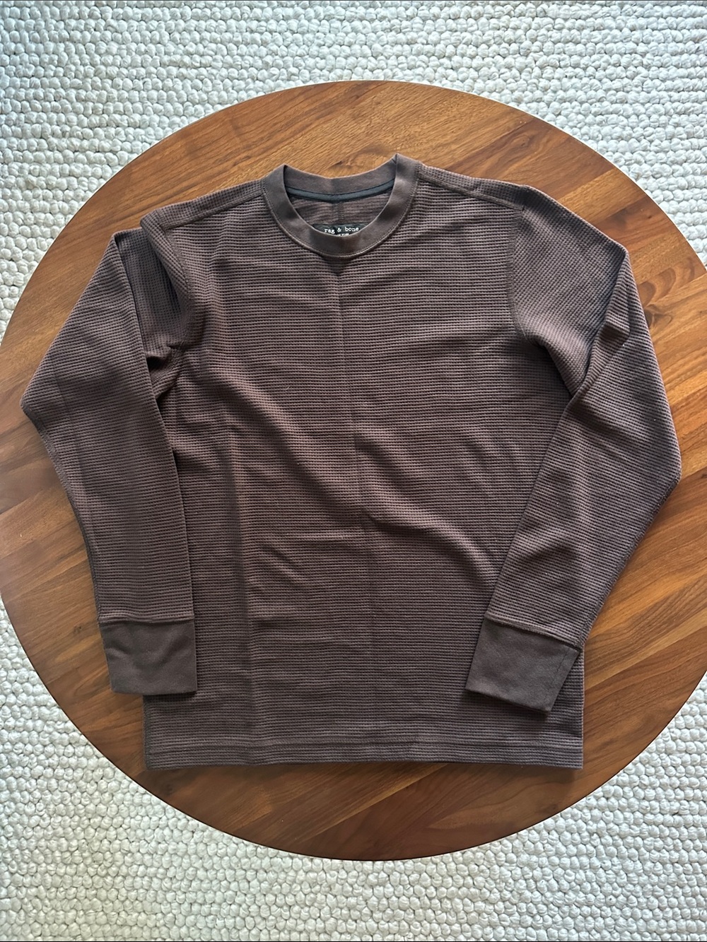 rag & bone Brown Waffle-Knit Long Sleeve Tee